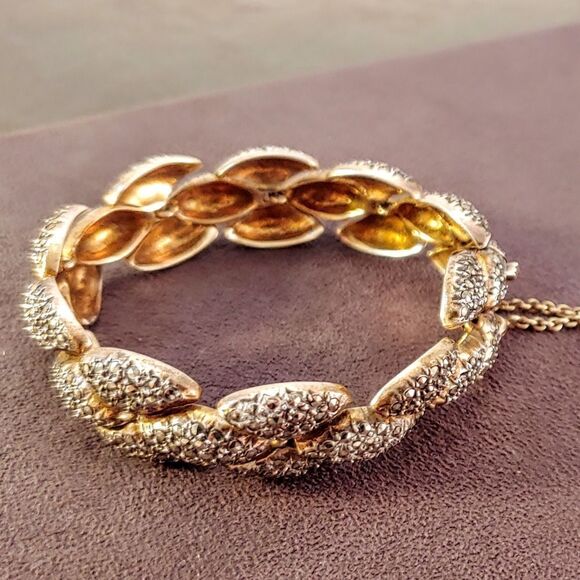 Vintage Marcasite Gold Over Sterling Link Bracelet - Picture 3 of 8